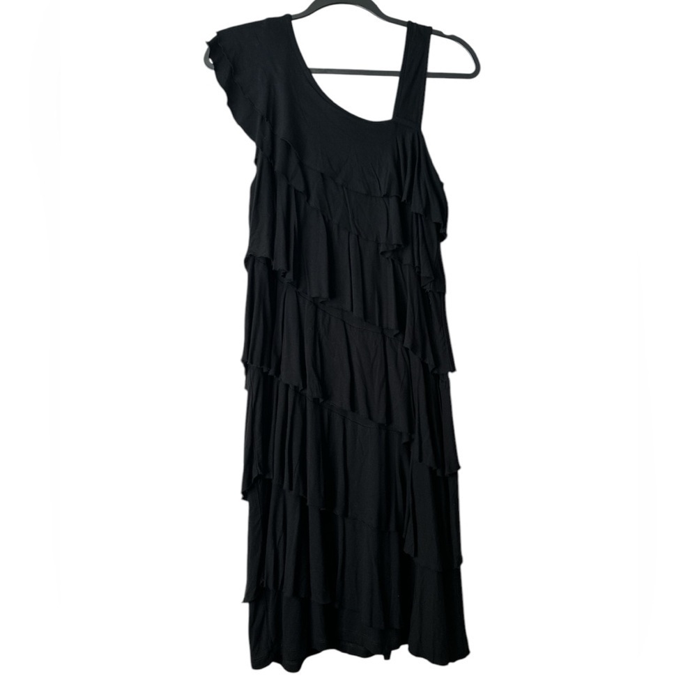 DESIGN HISTORY Black Ruffled Sleeveless Medium Midi Casual Summer Dress